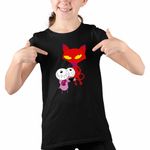 Fashion, accesorii si bijuterii - Copii - Imbracaminte copii - Tricouri copii - Tricou Copii Fete Catel Speriat Curaj Pisica Rosie Malefica, negru, marime M Copii - Infinity.ro