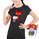 Fashion, accesorii si bijuterii - Copii - Imbracaminte copii - Tricouri copii - Tricou Copii Fete Catel Speriat Curaj Pisica Rosie Malefica, negru, marime M Copii - Infinity.ro