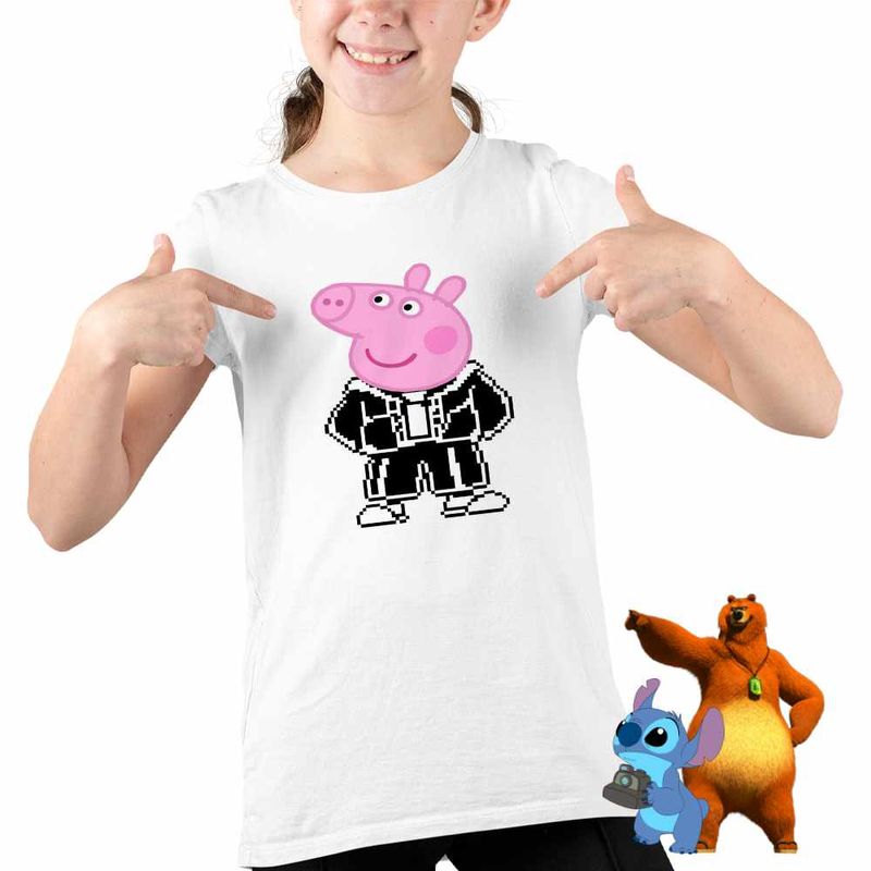 Fashion, accesorii si bijuterii - Copii - Imbracaminte copii - Tricouri copii - Tricou Copii Fete Peppa Pixel Art CoolTrend, alb, marime XS Copii - Infinity.ro