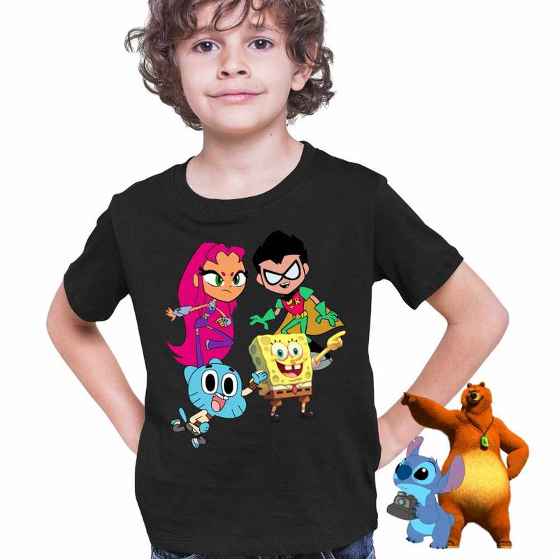 Fashion, accesorii si bijuterii - Copii - Imbracaminte copii - Tricouri copii - Tricou Copii Baieti Tineri Titani Gumball SpongeBob Robin Starfire CoolTrend, negru, marime XS Copii - Infinity.ro