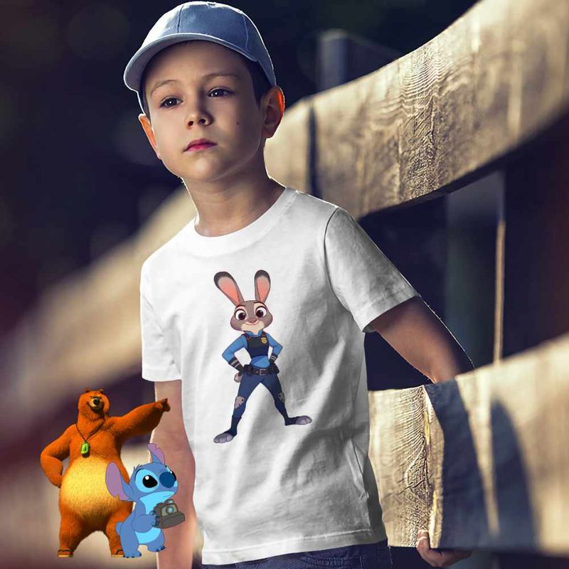 Fashion, accesorii si bijuterii - Copii - Imbracaminte copii - Tricouri copii - Tricou Copii Baieti Zootopia Judy Hopps Politista CoolTrend, alb, marime M Copii - Infinity.ro