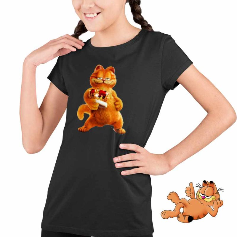 Fashion, accesorii si bijuterii - Copii - Imbracaminte copii - Tricouri copii - Tricou Copii Fete Garfield Rege Coroana Pisicesti, negru, marime XL Copii - Infinity.ro