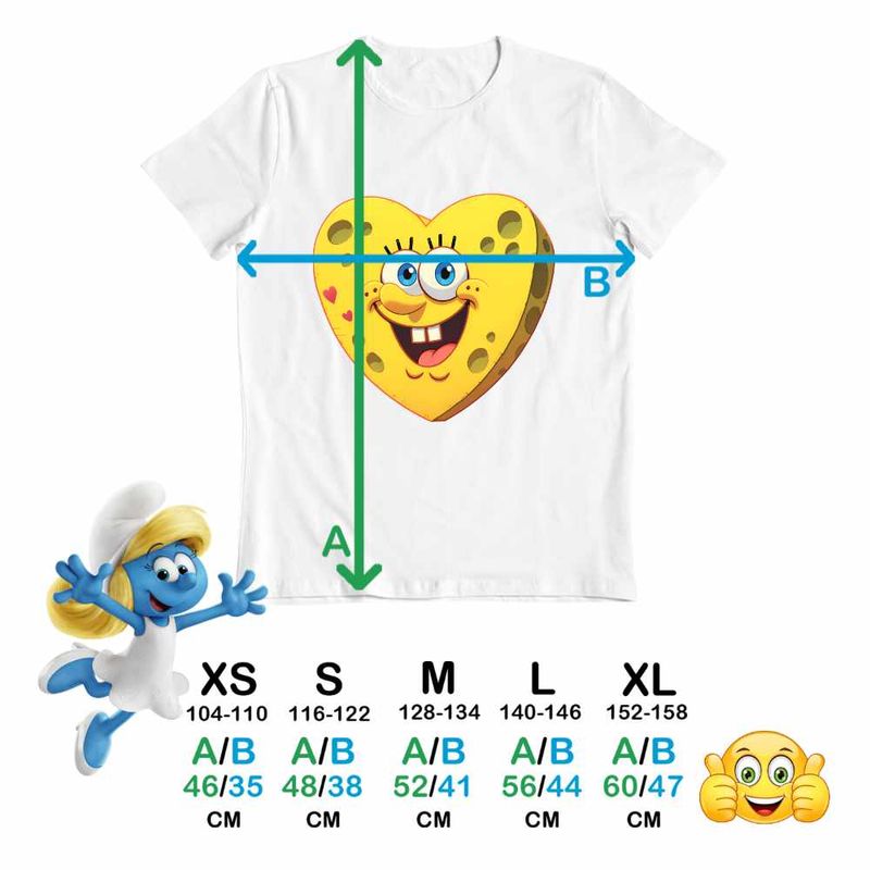 Fashion, accesorii si bijuterii - Copii - Imbracaminte copii - Tricouri copii - Tricou Copii Fete Sponge Bob Inima SpongeBoo Pantaloni Patrati CoolTrend, alb, marime S Copii - Infinity.ro