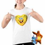 Fashion, accesorii si bijuterii - Copii - Imbracaminte copii - Tricouri copii - Tricou Copii Fete Sponge Bob Inima SpongeBoo Pantaloni Patrati CoolTrend, alb, marime S Copii - Infinity.ro