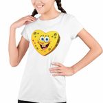 Fashion, accesorii si bijuterii - Copii - Imbracaminte copii - Tricouri copii - Tricou Copii Fete Sponge Bob Inima SpongeBoo Pantaloni Patrati CoolTrend, alb, marime S Copii - Infinity.ro