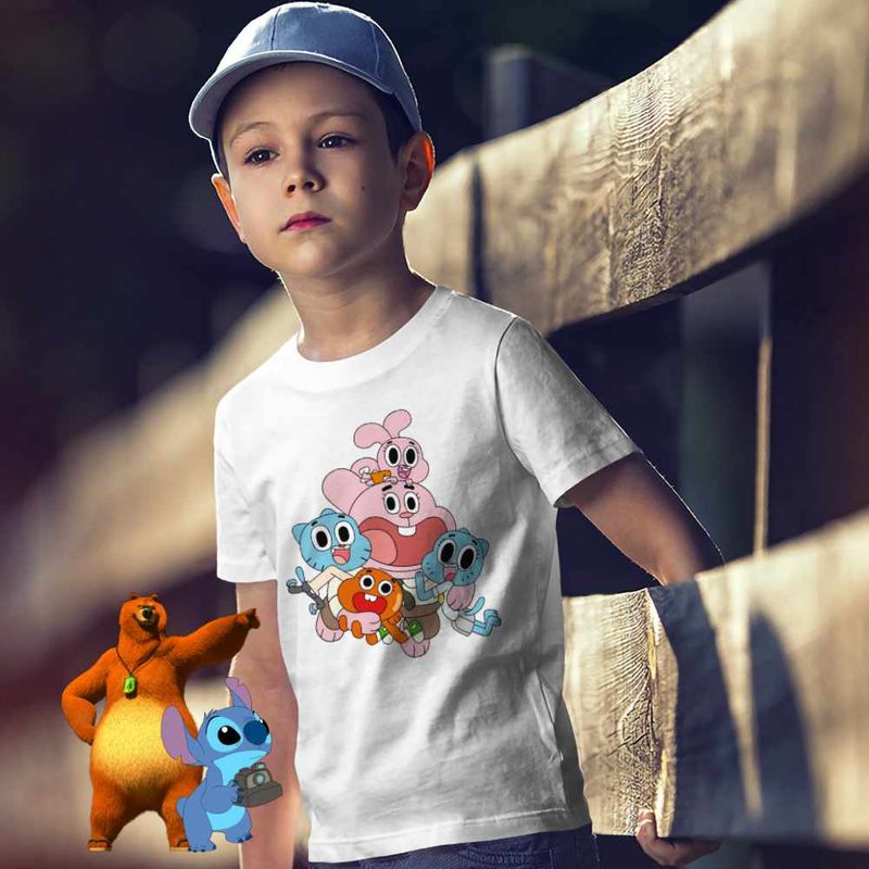 Fashion, accesorii si bijuterii - Copii - Imbracaminte copii - Tricouri copii - Tricou Copii Baieti Gumball Toata Familia Gumbal CoolTrend, alb, marime M Copii - Infinity.ro