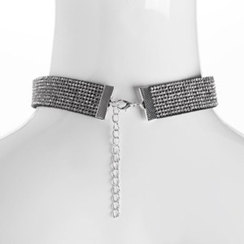 Fashion, accesorii si bijuterii - Femei - Bijuterii femei - Coliere femei - Colier Choker Negru cu Strasuri Argintii, Accesoriu Costum Halloween - Infinity.ro