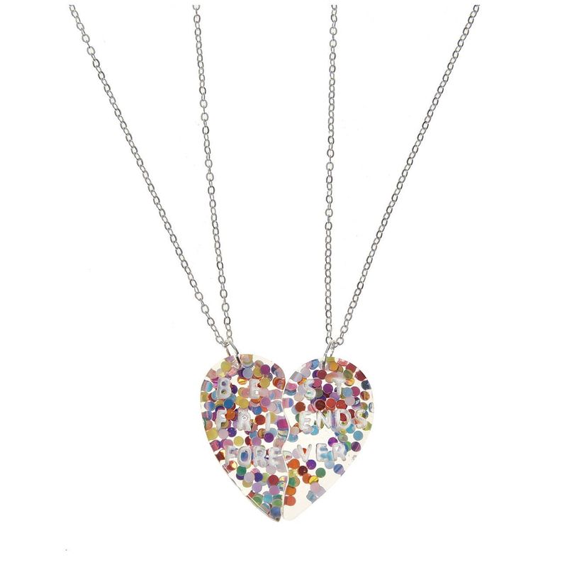 Jucarii, Copii si Bebe - Jucarii si jocuri - Jucarii de rol - Frumusete, bijuterii si accesorii fetite - Colier BFF cu Pandantiv Inima cu Confetti pentru Copii, Set de 2 buc, Argintiu - Infinity.ro