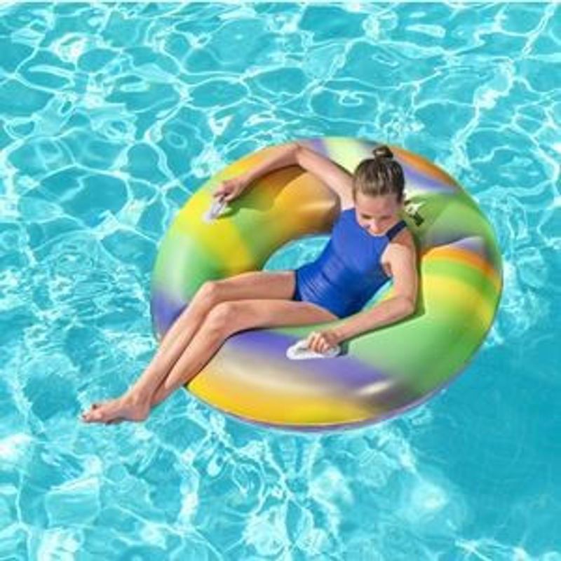Jucarii, Copii si Bebe - Jucarii si jocuri - Jucarii de exterior - Colaci, ochelari si accesorii inot copii - Colac gonflabil cu manere, diametru 119 cm, design rainbow - Infinity.ro