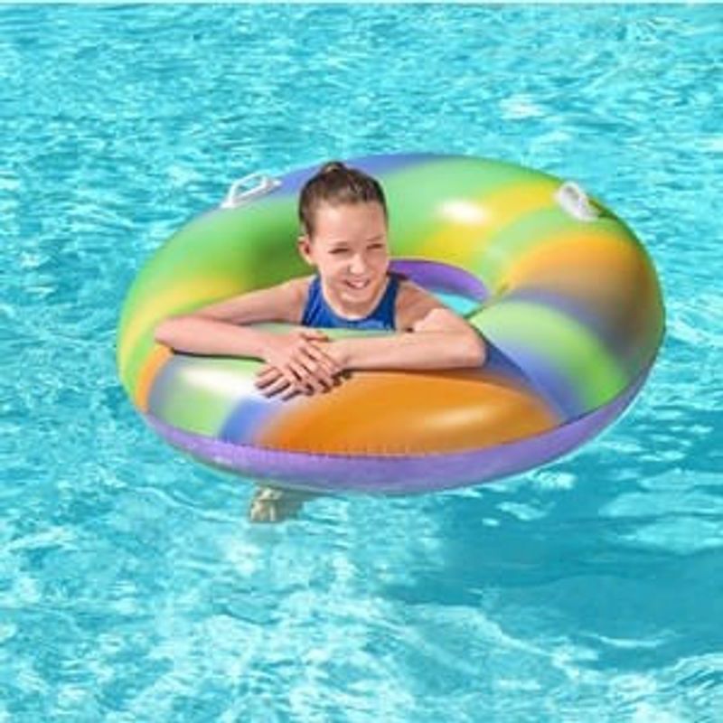 Jucarii, Copii si Bebe - Jucarii si jocuri - Jucarii de exterior - Colaci, ochelari si accesorii inot copii - Colac gonflabil cu manere, diametru 119 cm, design rainbow - Infinity.ro