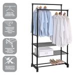 Casa si Gradina - Mobilier - Organizare si depozitare - Cuiere - Cuier metalic cu roti si rafturi, 78.5x39x165cm, Negru - Infinity.ro