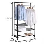 Casa si Gradina - Mobilier - Organizare si depozitare - Cuiere - Cuier metalic cu roti si rafturi, 78.5x39x165cm, Negru - Infinity.ro