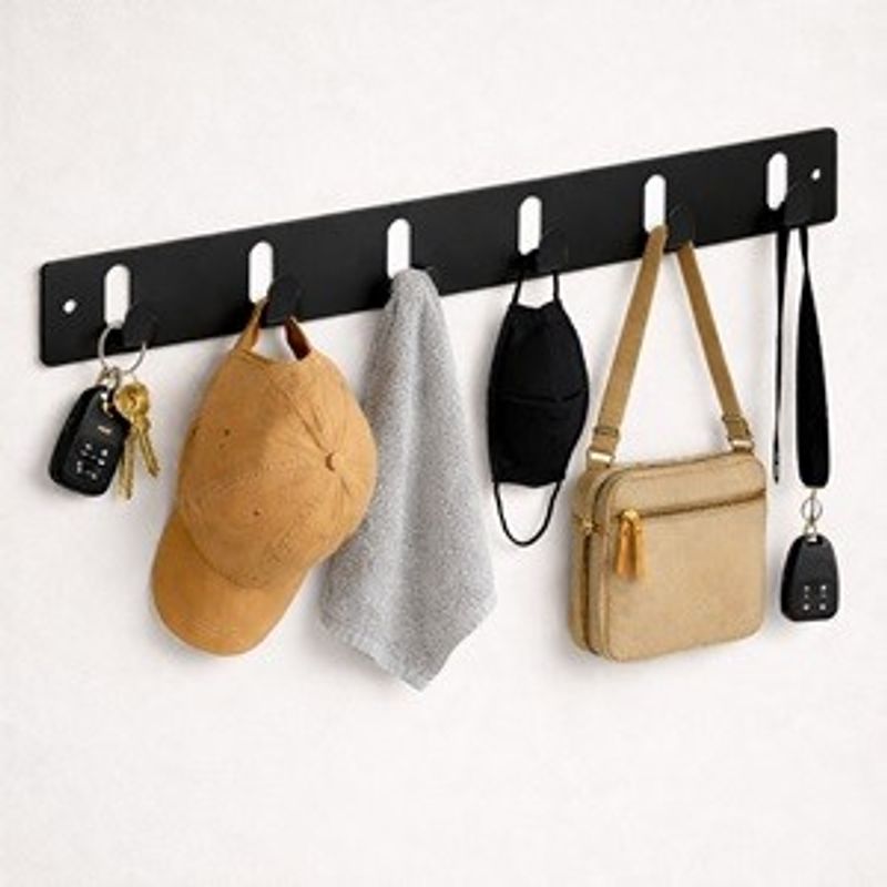 Casa si Gradina - Mobilier - Organizare si depozitare - Cuiere - Cuier metalic negru cu 6 cârlige, montaj pe perete, 30x5 cm - Infinity.ro