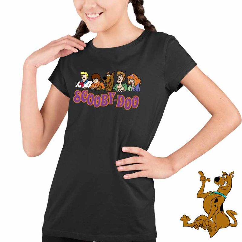 Fashion, accesorii si bijuterii - Copii - Imbracaminte copii - Tricouri copii - Tricou Copii Fete Scooby Doo Friends Logo Mistere Fantome, negru, marime XS Copii - Infinity.ro