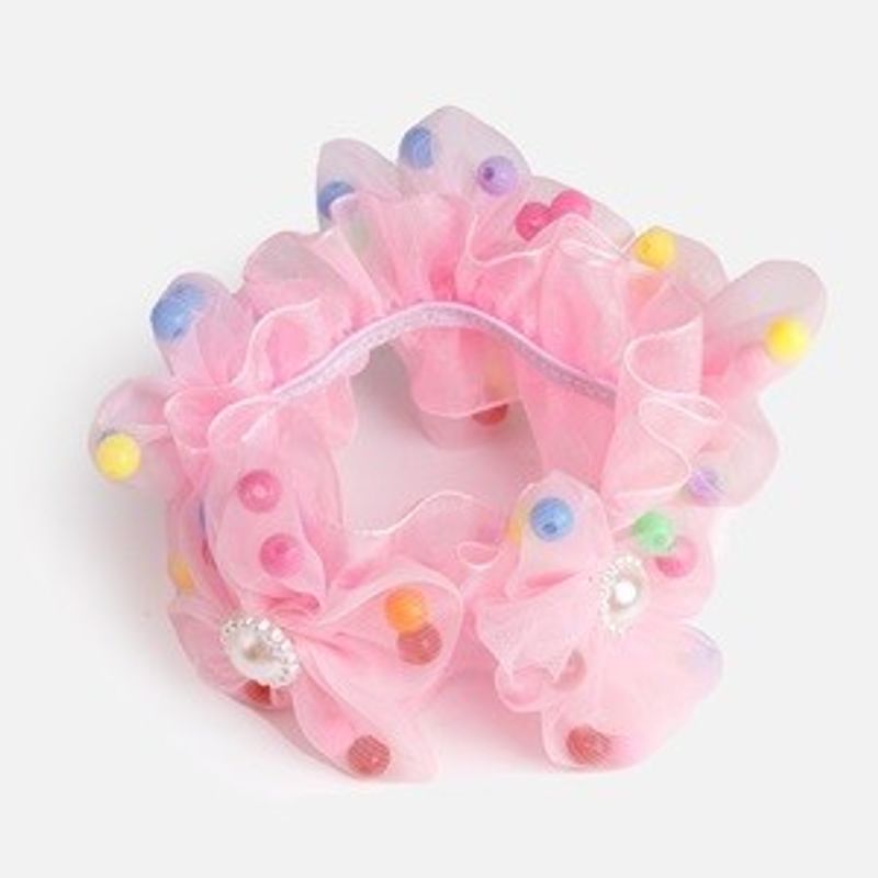 Fashion, accesorii si bijuterii - Copii - Accesorii copii - Accesorii pentru par copii - Elastic de par cu tul roz si margarete cu margele, pentru copii - Infinity.ro
