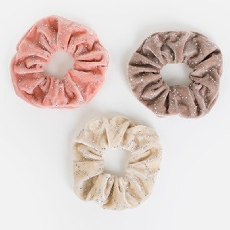 Fashion, accesorii si bijuterii - Copii - Accesorii copii - Accesorii pentru par copii - Elastice de par catifelate cu stras pentru copii, 3 buc, culori ecru, somon si maro - Infinity.ro