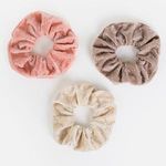 Fashion, accesorii si bijuterii - Copii - Accesorii copii - Accesorii pentru par copii - Elastice de par catifelate cu stras pentru copii, 3 buc, culori ecru, somon si maro - Infinity.ro