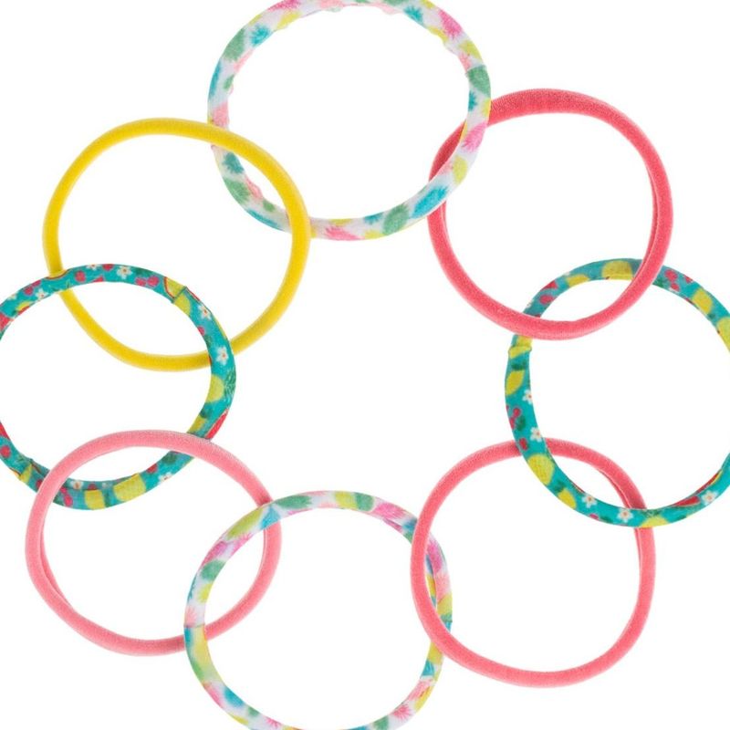 Fashion, accesorii si bijuterii - Copii - Accesorii copii - Accesorii pentru par copii - Elastice de par din frotte pentru copii, Set 8 buc, Multicolor, cu imprimeuri cu flori si fructe - Infinity.ro