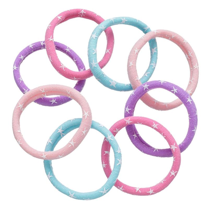 Fashion, accesorii si bijuterii - Copii - Accesorii copii - Accesorii pentru par copii - Elastice de par din frotte pentru copii, Set 8 buc, Multicolor cu stele - Infinity.ro