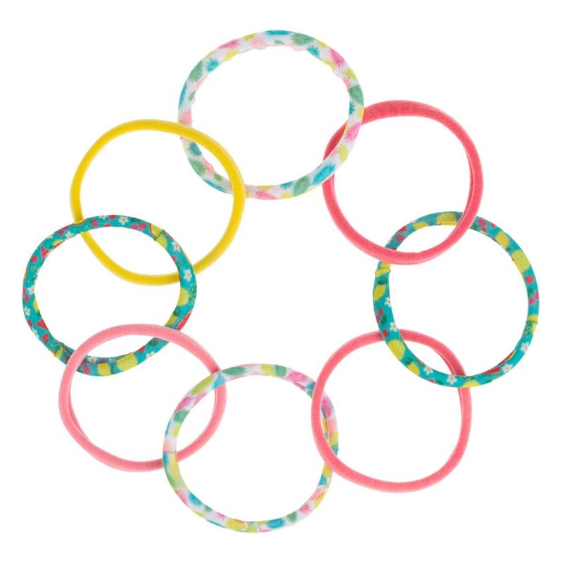 Fashion, accesorii si bijuterii - Copii - Accesorii copii - Accesorii pentru par copii - Elastice de par din frotte pentru copii, Set 8 buc, Multicolor, cu imprimeuri cu flori si fructe - Infinity.ro