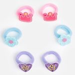 Fashion, accesorii si bijuterii - Copii - Accesorii copii - Accesorii pentru par copii - Elastice de par frotte pentru copii, set 6 buc, roz, bleu si lila, cu aplicatii coroana, floare si inima - Infinity.ro