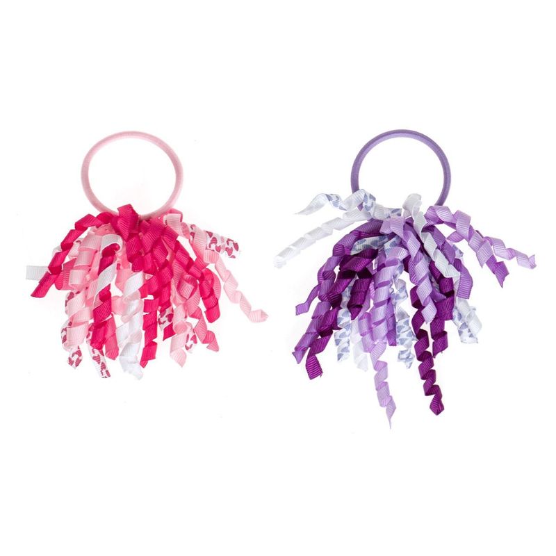 Fashion, accesorii si bijuterii - Copii - Accesorii copii - Accesorii pentru par copii - Elastice de par pentru copii cu panglici ondulate, 2 buc, Fucsia si Lila - Infinity.ro