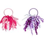 Fashion, accesorii si bijuterii - Copii - Accesorii copii - Accesorii pentru par copii - Elastice de par pentru copii cu panglici ondulate, 2 buc, Fucsia si Lila - Infinity.ro