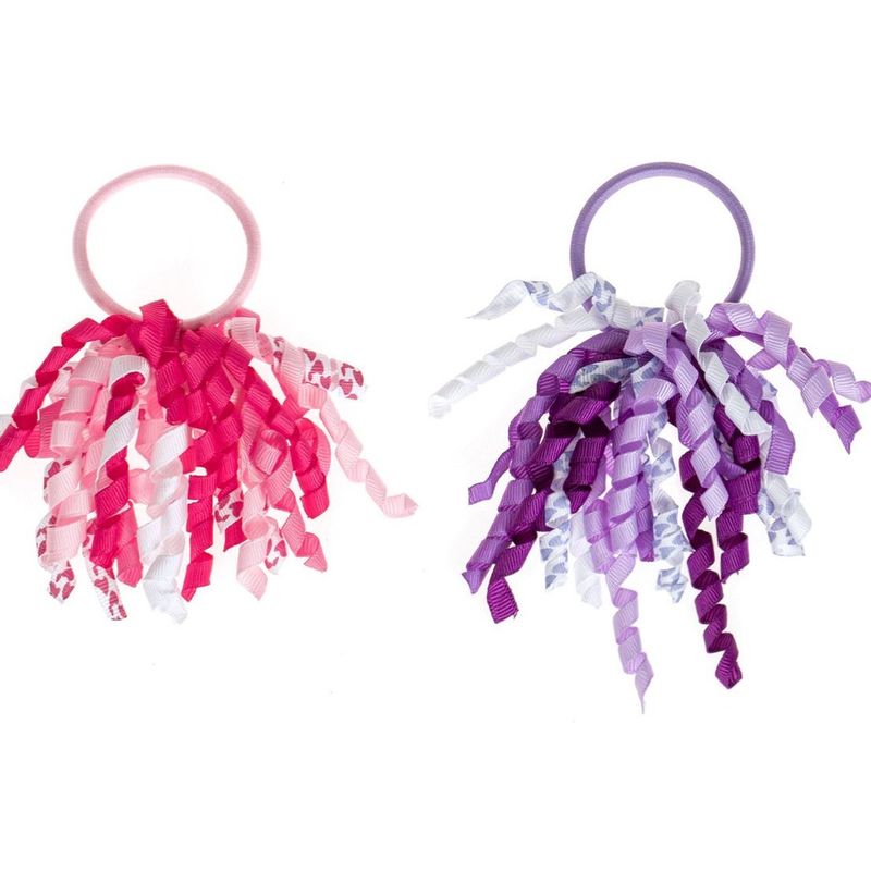 Fashion, accesorii si bijuterii - Copii - Accesorii copii - Accesorii pentru par copii - Elastice de par pentru copii cu panglici ondulate, 2 buc, Fucsia si Lila - Infinity.ro