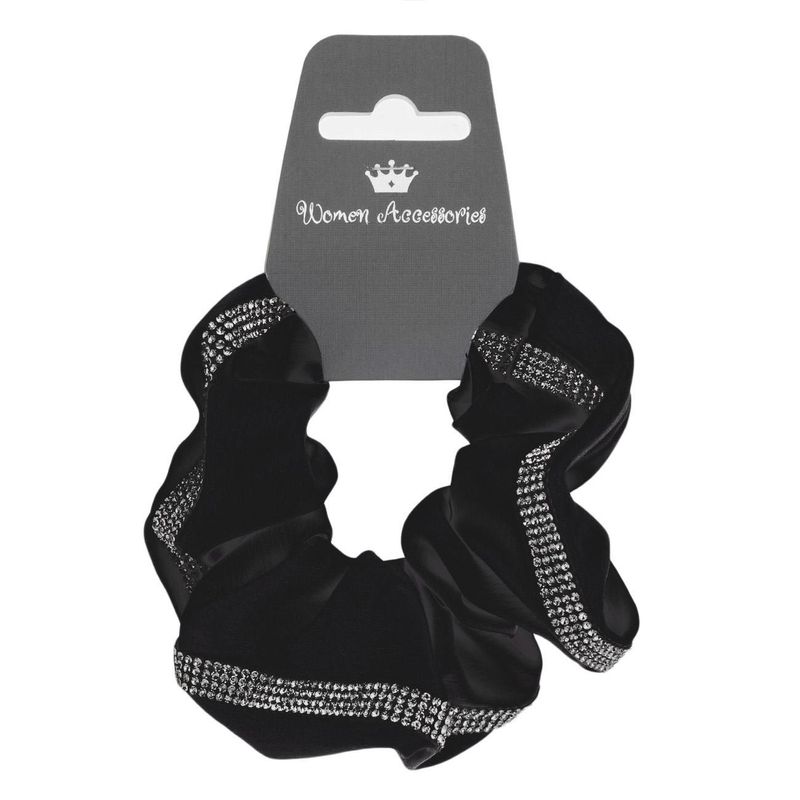 Fashion, accesorii si bijuterii - Femei - Accesorii femei - Accesorii pentru par femei - Elastic de par textil satinat, Negru, cu Strass - Infinity.ro