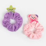 Fashion, accesorii si bijuterii - Femei - Accesorii femei - Accesorii pentru par femei - Elastice de par catifelate cu aplicatii 3D ursulet si stea, set 2 buc, roz si lila - Infinity.ro