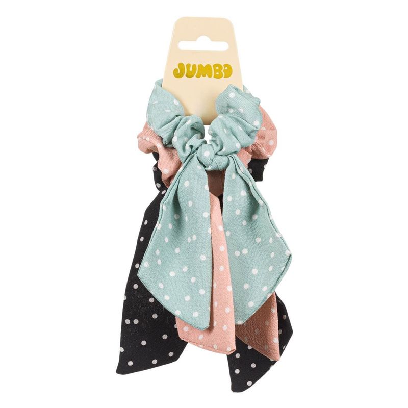 Fashion, accesorii si bijuterii - Femei - Accesorii femei - Accesorii pentru par femei - Elastice de par cu buline, Set 3 buc, Multicolor, cu funda - Infinity.ro