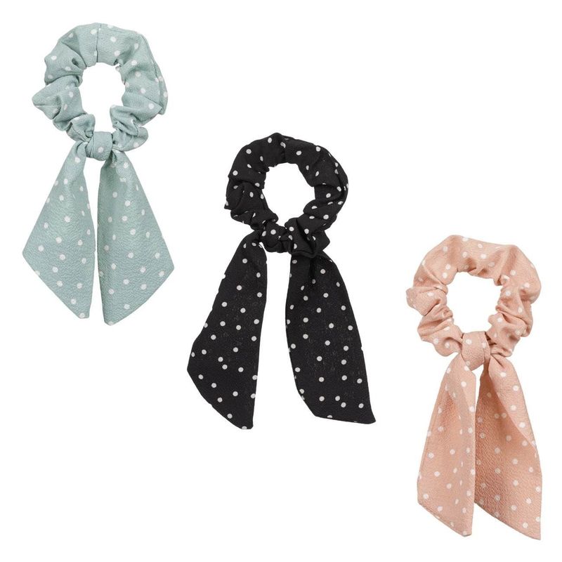 Fashion, accesorii si bijuterii - Femei - Accesorii femei - Accesorii pentru par femei - Elastice de par cu buline, Set 3 buc, Multicolor, cu funda - Infinity.ro