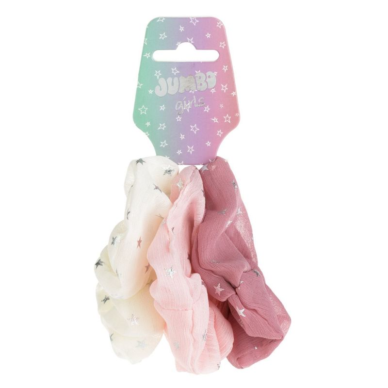 Fashion, accesorii si bijuterii - Femei - Accesorii femei - Accesorii pentru par femei - Elastice de par din organza cu stele, Set 3 buc, Roz, Ecru si Maro - Infinity.ro