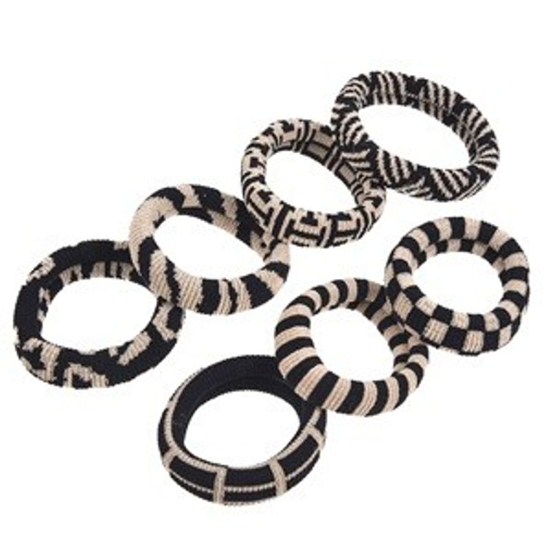 Fashion, accesorii si bijuterii - Femei - Accesorii femei - Accesorii pentru par femei - Elastice de par frotte cu forme geometrice, Set 7 buc, Ecru si Negru - Infinity.ro