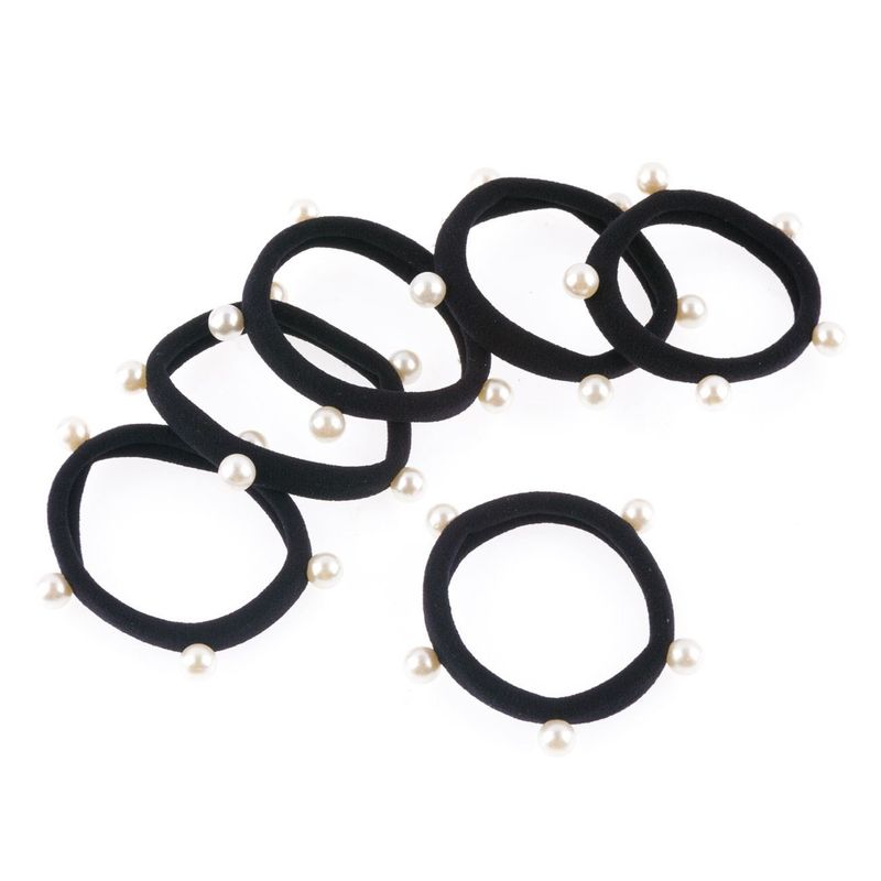 Fashion, accesorii si bijuterii - Femei - Accesorii femei - Accesorii pentru par femei - Elastice de par frotte cu margele albe, Set 6 bucati, Negru - Infinity.ro