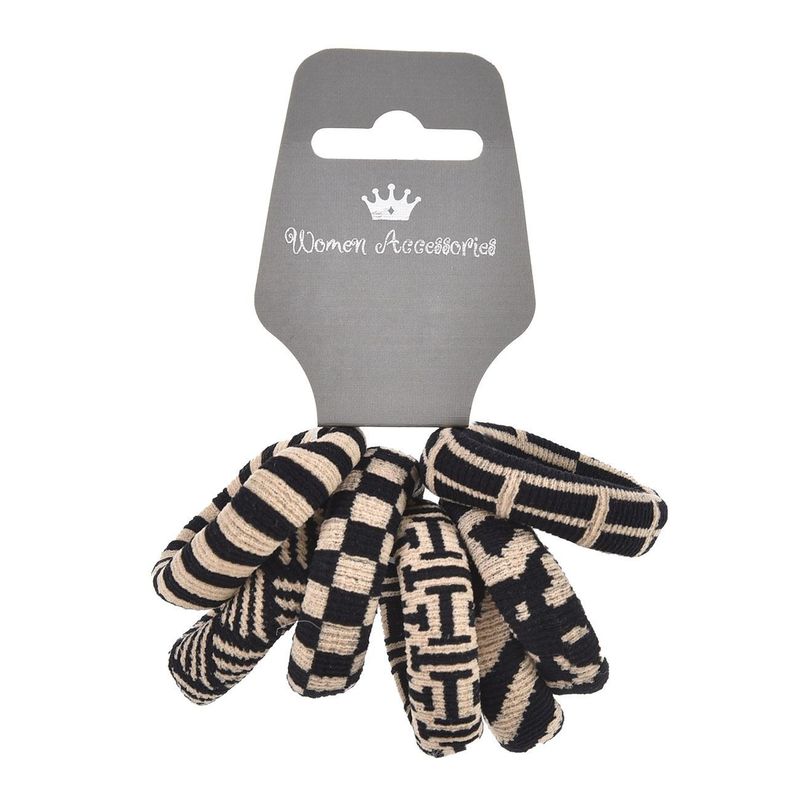 Fashion, accesorii si bijuterii - Femei - Accesorii femei - Accesorii pentru par femei - Elastice de par frotte cu forme geometrice, Set 7 buc, Ecru si Negru - Infinity.ro