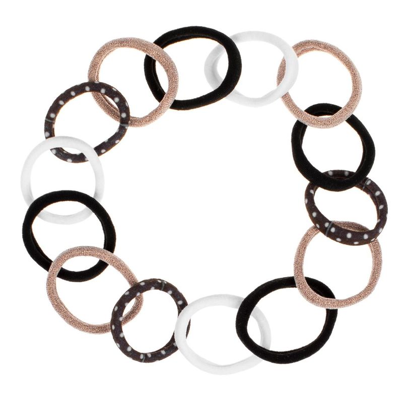 Fashion, accesorii si bijuterii - Femei - Accesorii femei - Accesorii pentru par femei - Elastice de par frotte, Set 14 buc, Negre cu Buline Albe si Aurii - Infinity.ro
