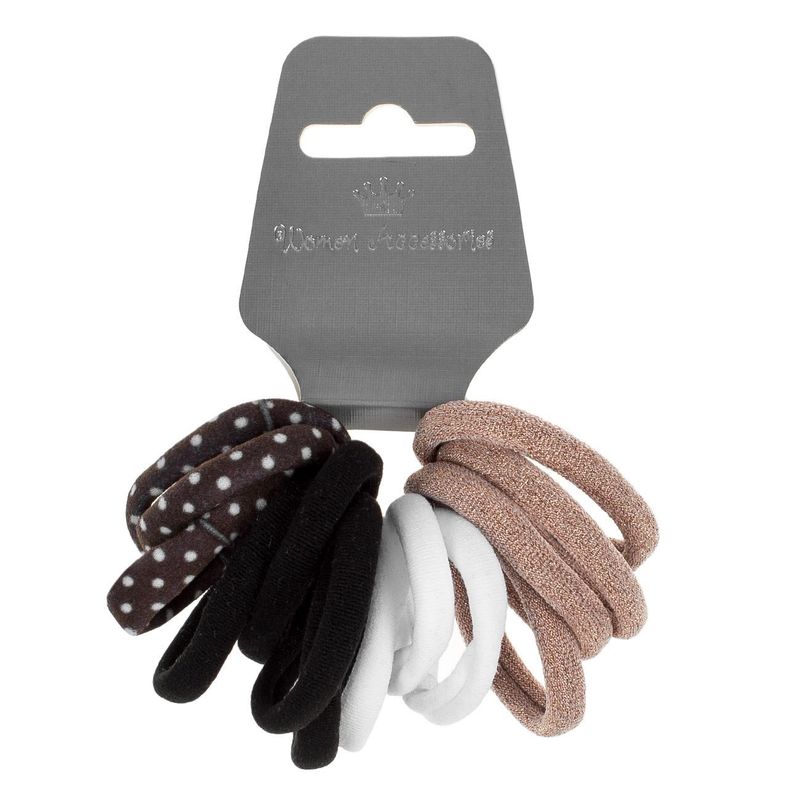 Fashion, accesorii si bijuterii - Femei - Accesorii femei - Accesorii pentru par femei - Elastice de par frotte, Set 14 buc, Negre cu Buline Albe si Aurii - Infinity.ro