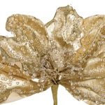 Casa si Gradina - Decoratiuni - Decoratiuni de sezon - Floare decorativa de Craciun aurie cu margele transparente si glitter, cu clips, 20 cm - Infinity.ro