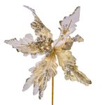 Casa si Gradina - Decoratiuni - Decoratiuni de sezon - Floare Decorativa de Craciun Aurie cu Glitter 30cm - Infinity.ro