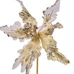 Casa si Gradina - Decoratiuni - Decoratiuni de sezon - Floare Decorativa de Craciun Aurie cu Glitter 30cm - Infinity.ro