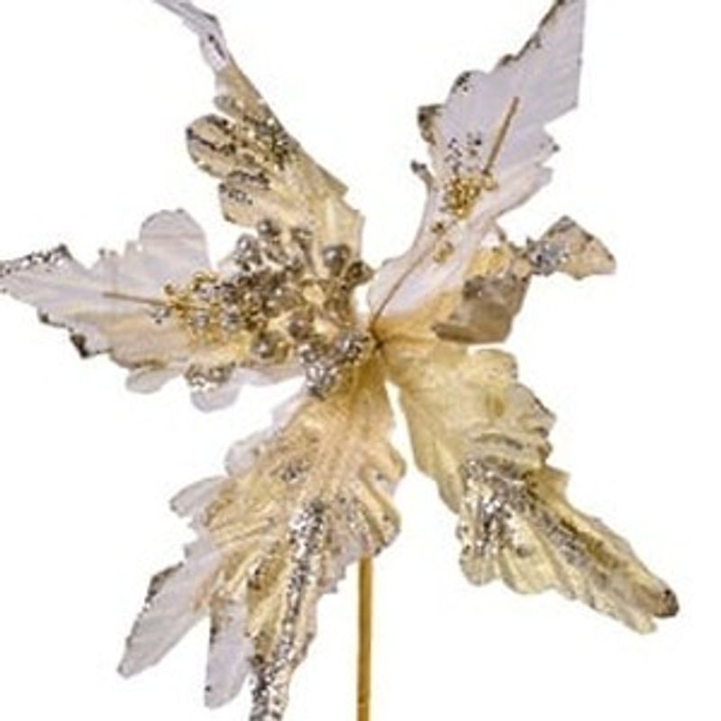 Casa si Gradina - Decoratiuni - Decoratiuni de sezon - Floare Decorativa de Craciun Aurie cu Glitter 30cm - Infinity.ro