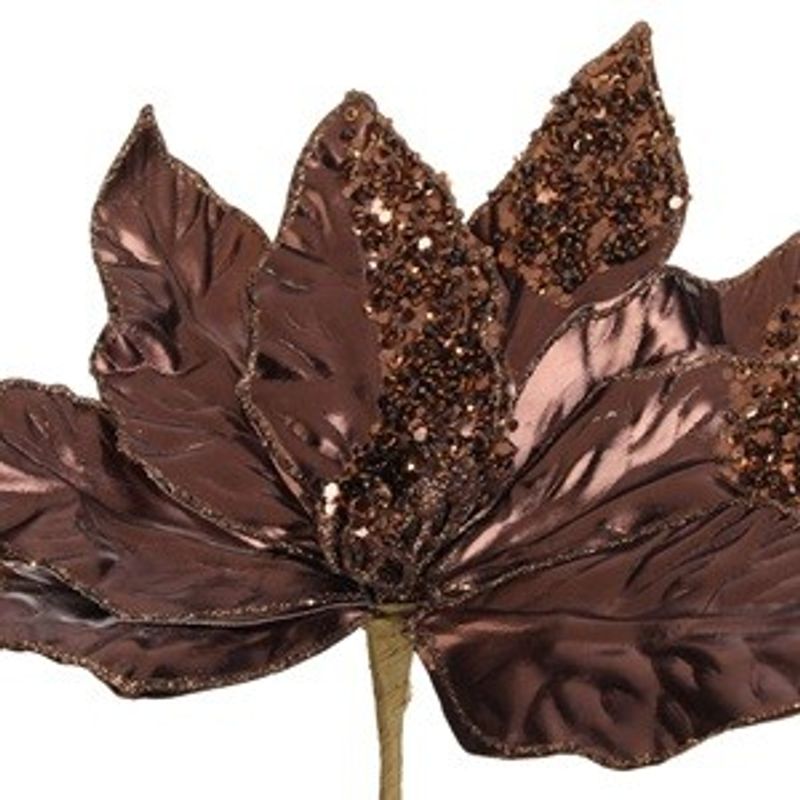 Casa si Gradina - Decoratiuni - Decoratiuni de sezon - Floare decorativa de Craciun cu clips, bronz metalizat cu glitter, 26 cm - Infinity.ro