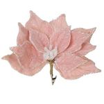 Casa si Gradina - Decoratiuni - Decoratiuni de sezon - Floare decorativa de Craciun cu clips, Roz Frosty cu Glitter Argintiu, 24 cm - Infinity.ro