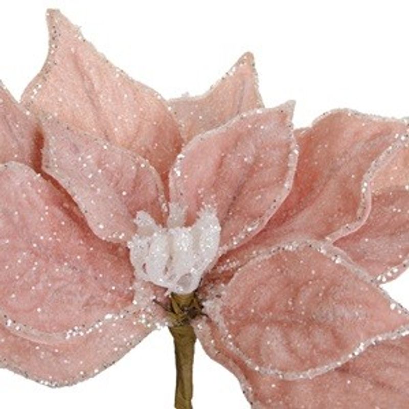 Casa si Gradina - Decoratiuni - Decoratiuni de sezon - Floare decorativa de Craciun cu clips, Roz Frosty cu Glitter Argintiu, 24 cm - Infinity.ro