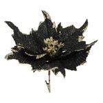 Casa si Gradina - Decoratiuni - Decoratiuni de sezon - Floare decorativa de Craciun cu clips, neagra cu glitter auriu, 27 cm - Infinity.ro