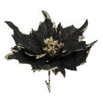 Casa si Gradina - Decoratiuni - Decoratiuni de sezon - Floare decorativa de Craciun cu clips, neagra cu glitter auriu, 27 cm - Infinity.ro