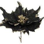 Casa si Gradina - Decoratiuni - Decoratiuni de sezon - Floare decorativa de Craciun cu clips, neagra cu glitter auriu, 27 cm - Infinity.ro