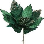 Casa si Gradina - Decoratiuni - Decoratiuni de sezon - Floare decorativa de Craciun cu clips, verde smarald, cu paiete si glitter, 30 cm - Infinity.ro