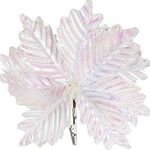 Casa si Gradina - Decoratiuni - Decoratiuni de sezon - Floare decorativa de Craciun, Alba Irizata, cu Clips, 23 cm - Infinity.ro